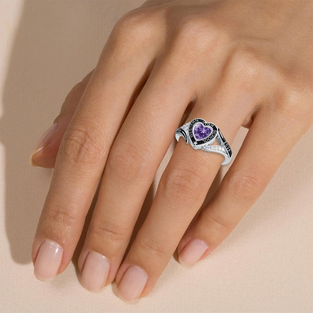 Personalized Engraved Graduation Heart Birthstone Ring, Graduation Gift