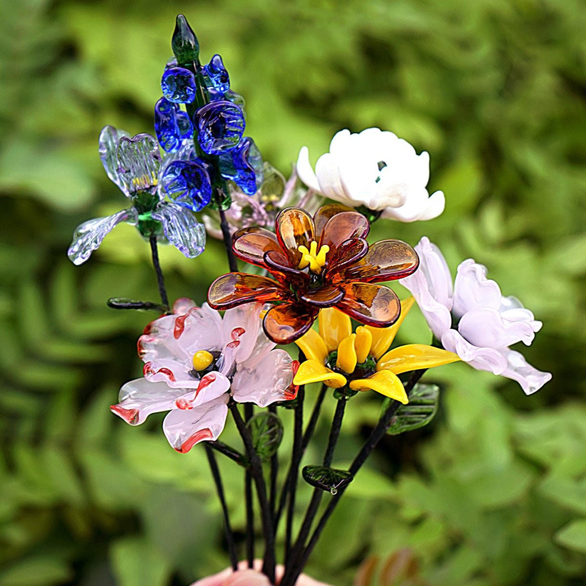 Handmade Glass Birth Month Flower, Birth Flower Bouquet - Teachers' Day Gift,Gift for Mom Grandma& Friends