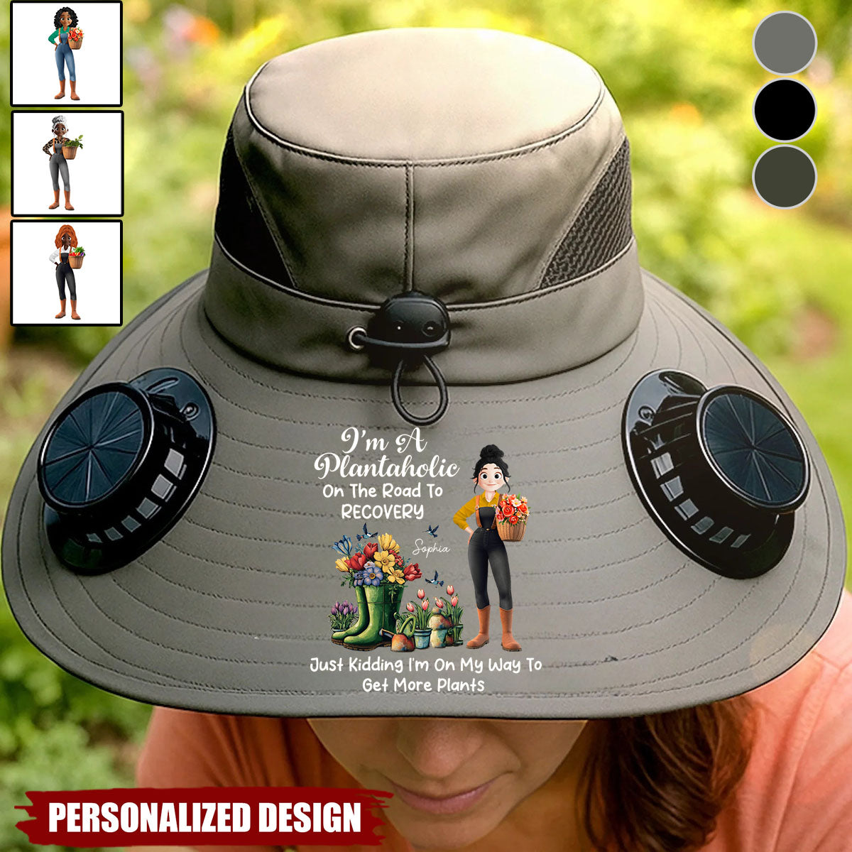 Custom Solar Fan Hat-Personalized Garden Gifts For Gardeners-Crazy Plant Lady Vibes
