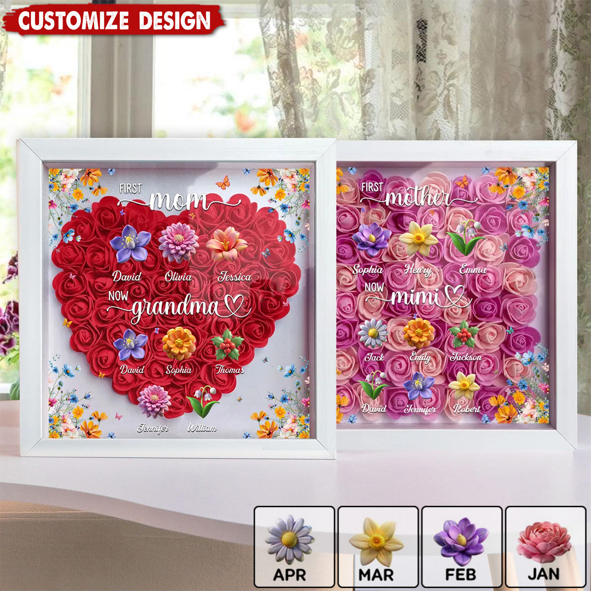 First Mom Now Mama - Personalized Custom Flower Shadow Box