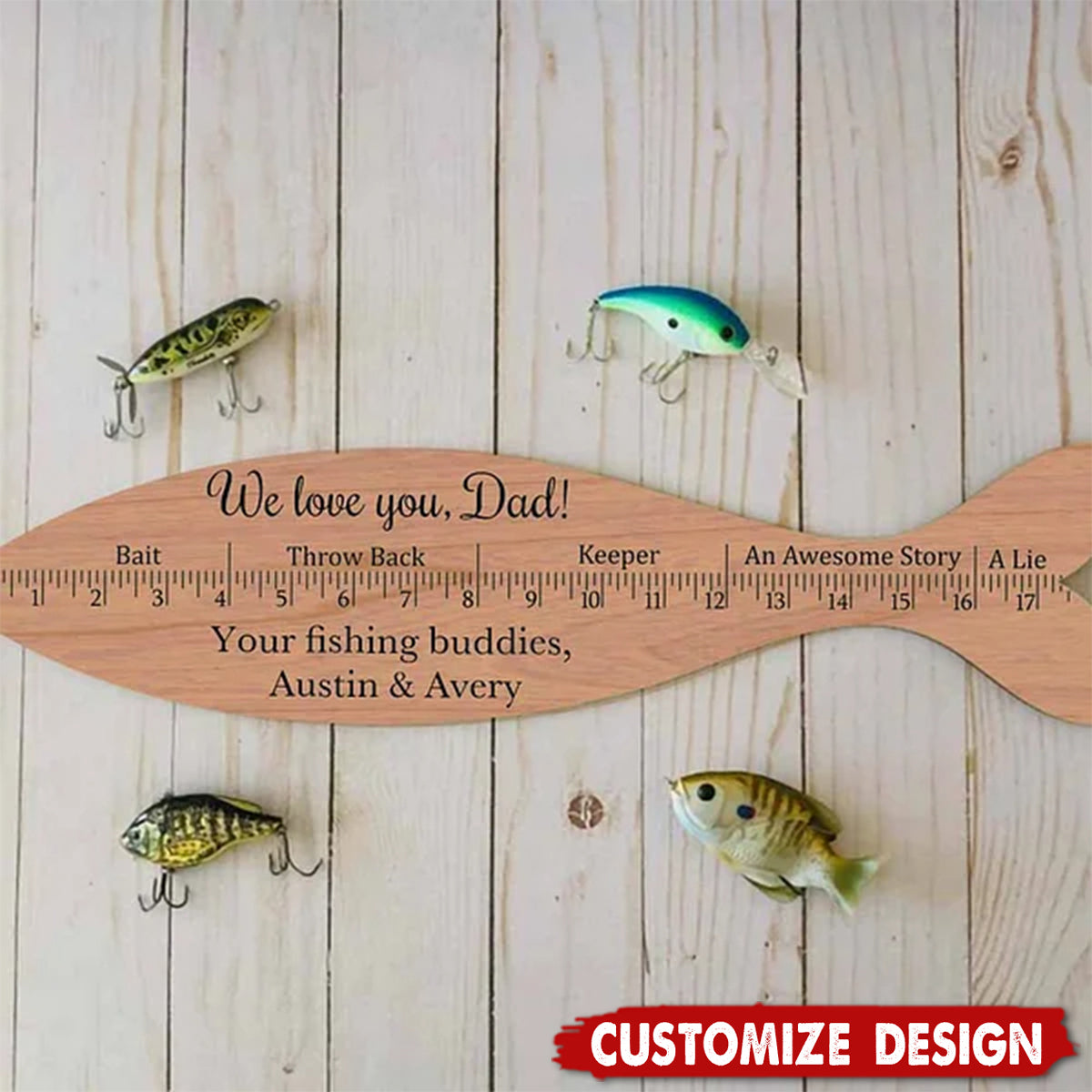 Personalized Wooden We Hooked the Best Papa Fish Style Ruler