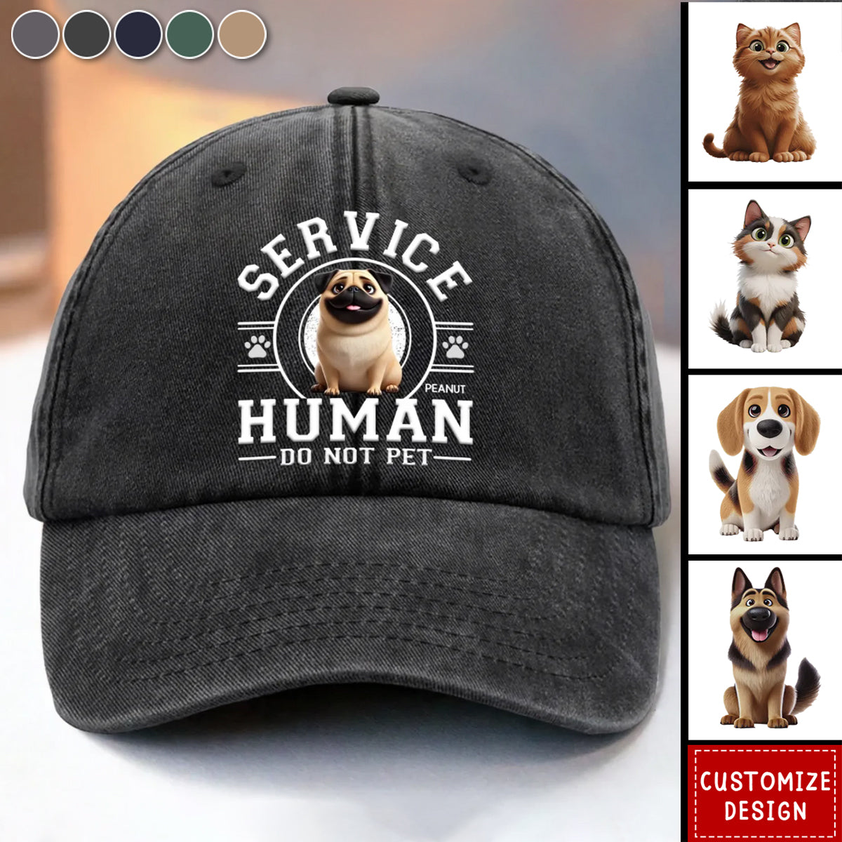 Service Human, Do Not Pet - Dog Personalized Custom Vintage Washed Denim Baseball Cap