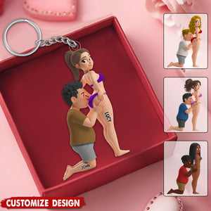Naughty Couple Acrylic Personalized Keychain - Gifts For Couple