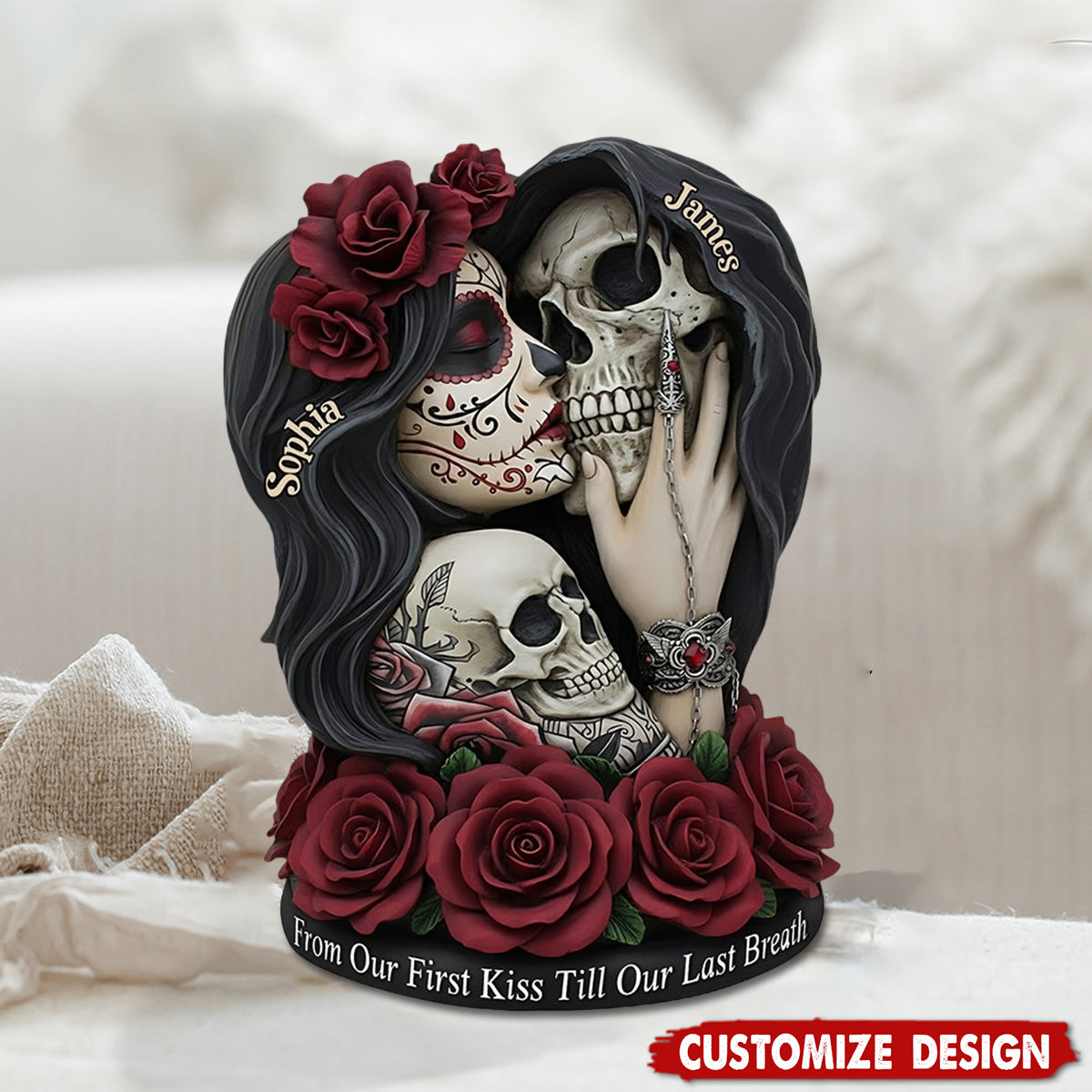 From Our First Kiss Till Our Last Breath - Personalized Skull Custom Shaped Acrylic Plaque