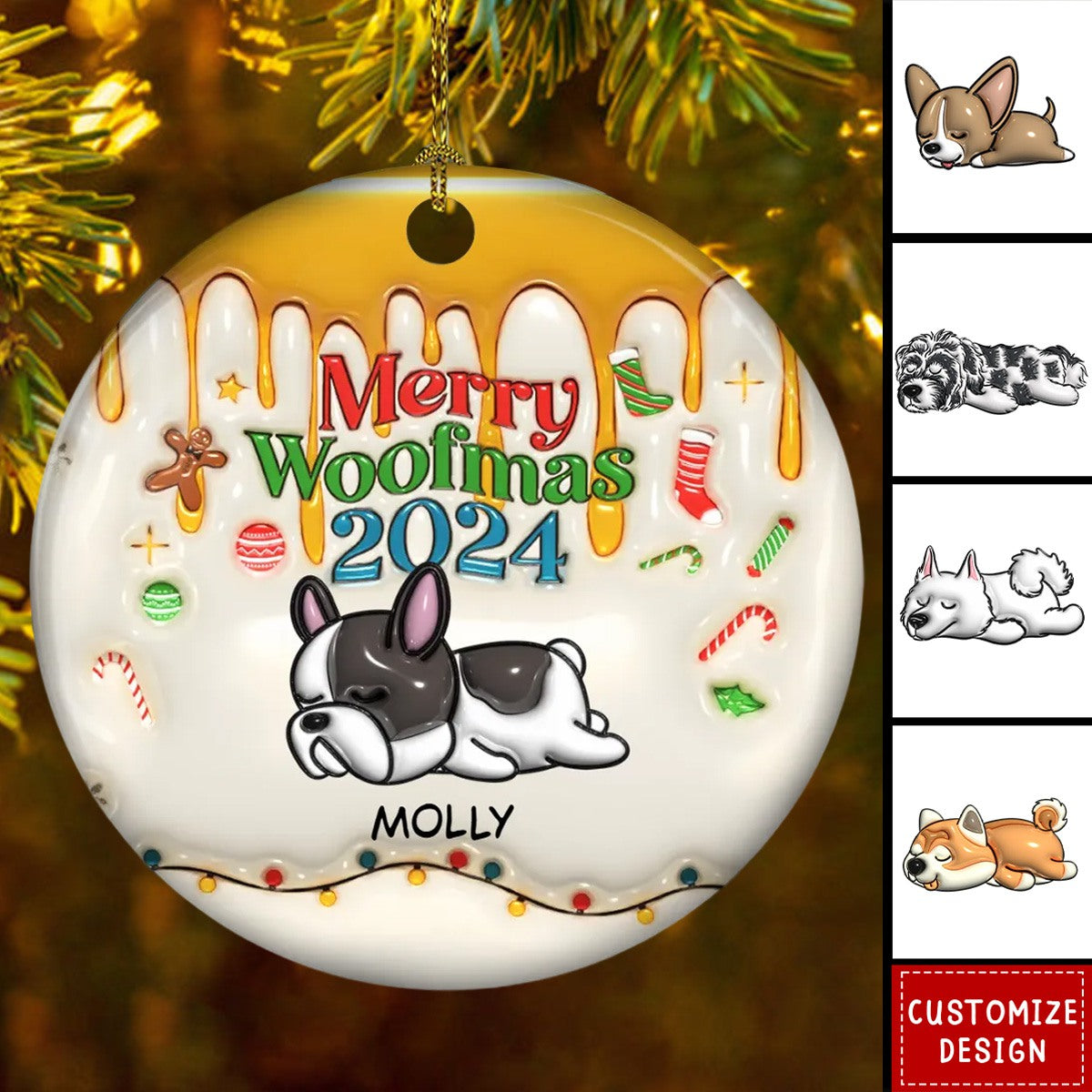 2024 New Release Happy Woofmas - Personalized Custom 3D Inflated Effect Ceramic Ornament