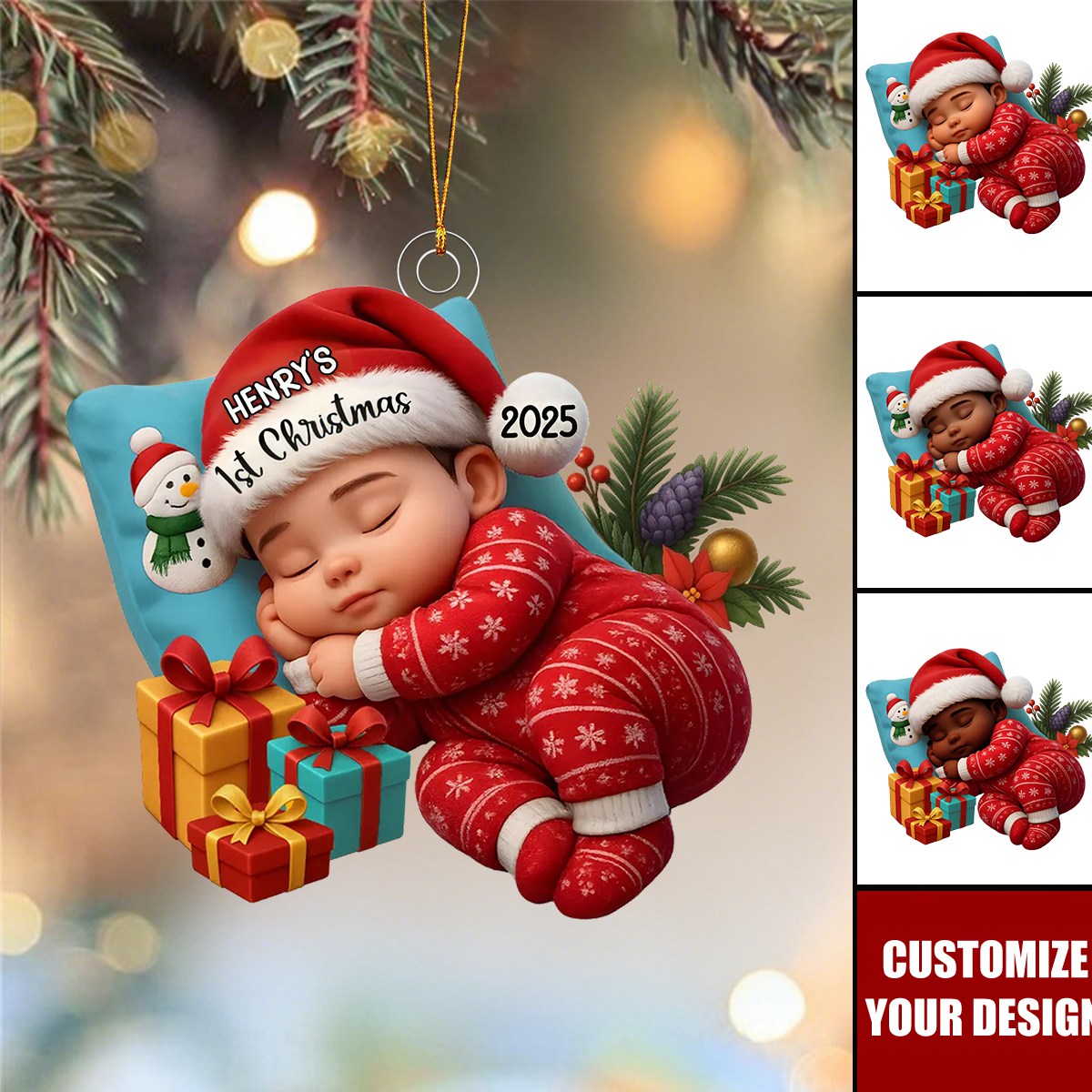 Sleeping Baby in Christmas Cheer Personalized Acrylic Ornament, Baby's 1st Christmas Keepsake, Baby Gift from Grandparents/Parents