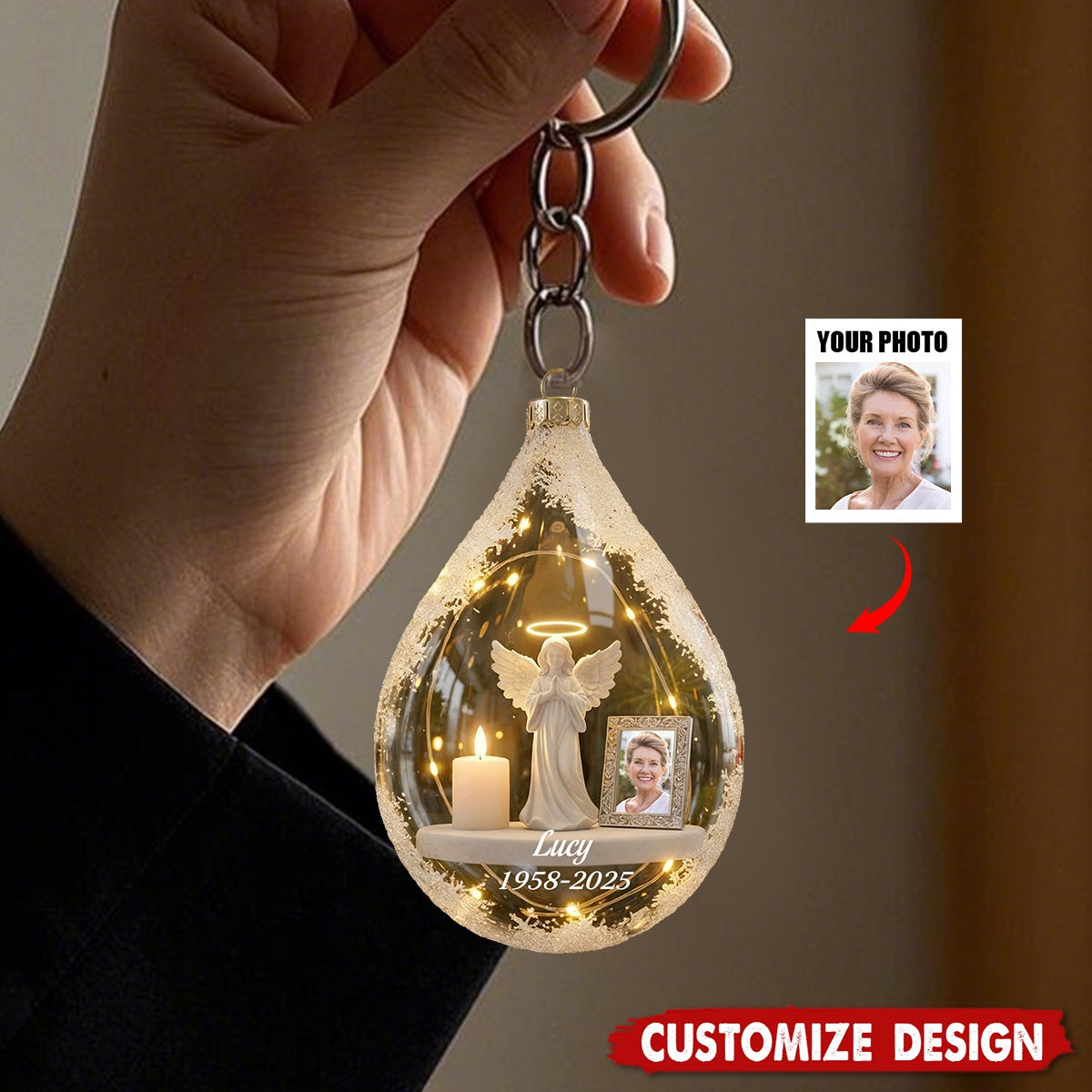 Personalized Angel&Candle Memorial Keychain – Memorial Gift