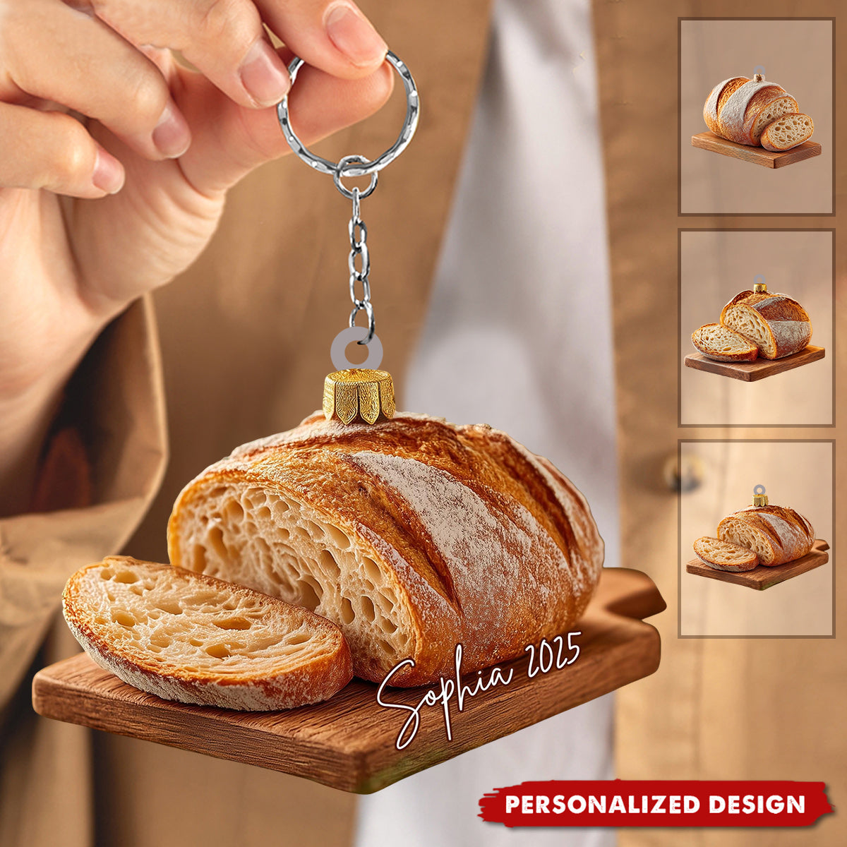 Personalized Sourdough Bread Christmas Keychain