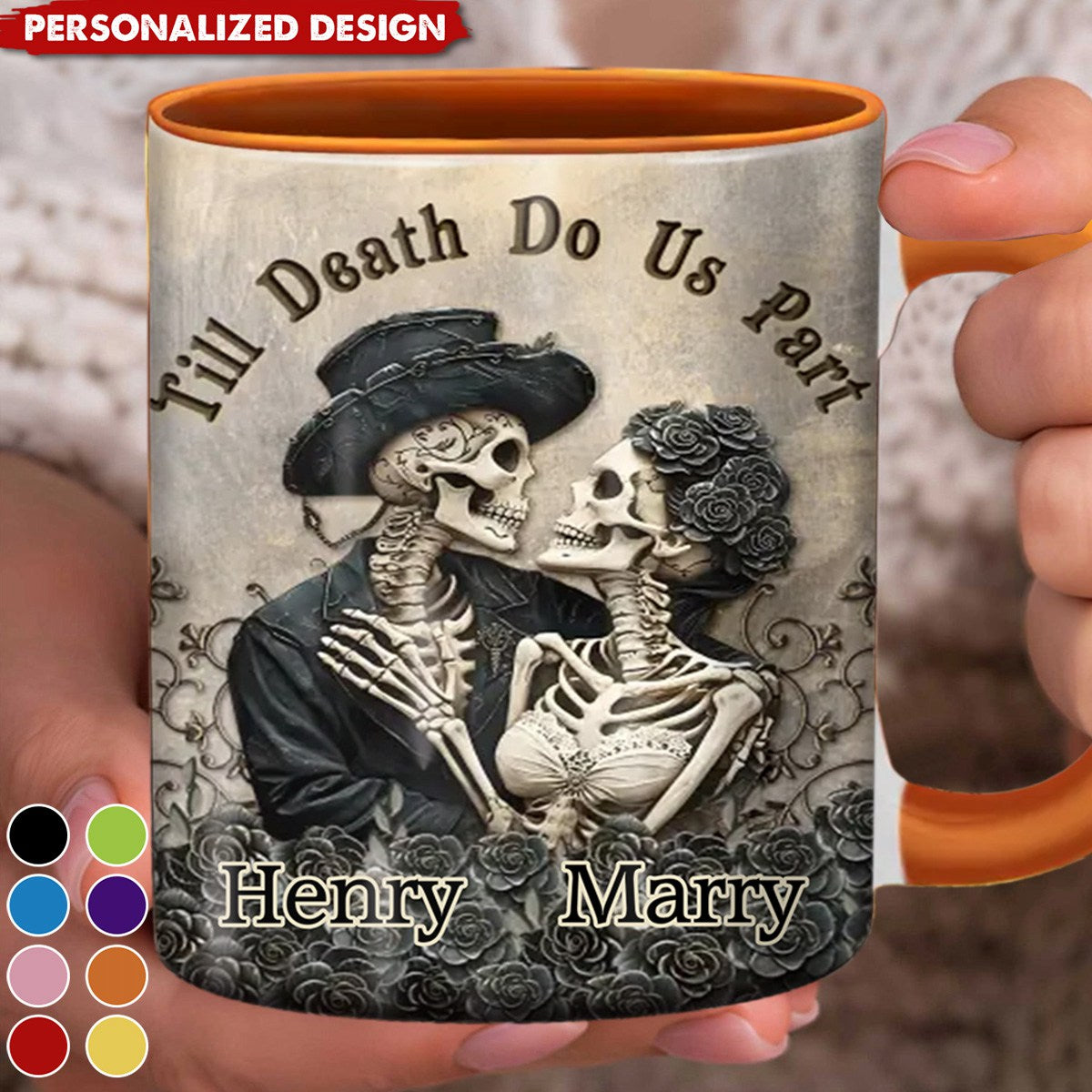 Till Death Do Us Part-Personalized Couple Skull Accent Mug-Halloween Gift Idea For Couple