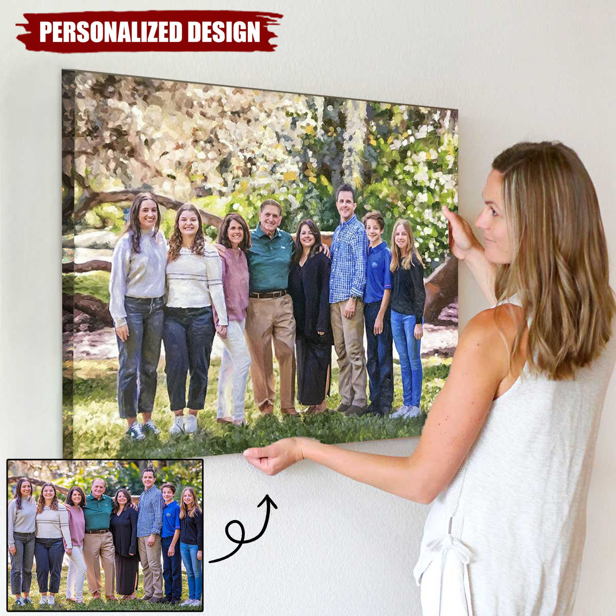 Personalized Family Canvas Oil Painting,Hand Painted Family Portrait On Canvas-Family Gift