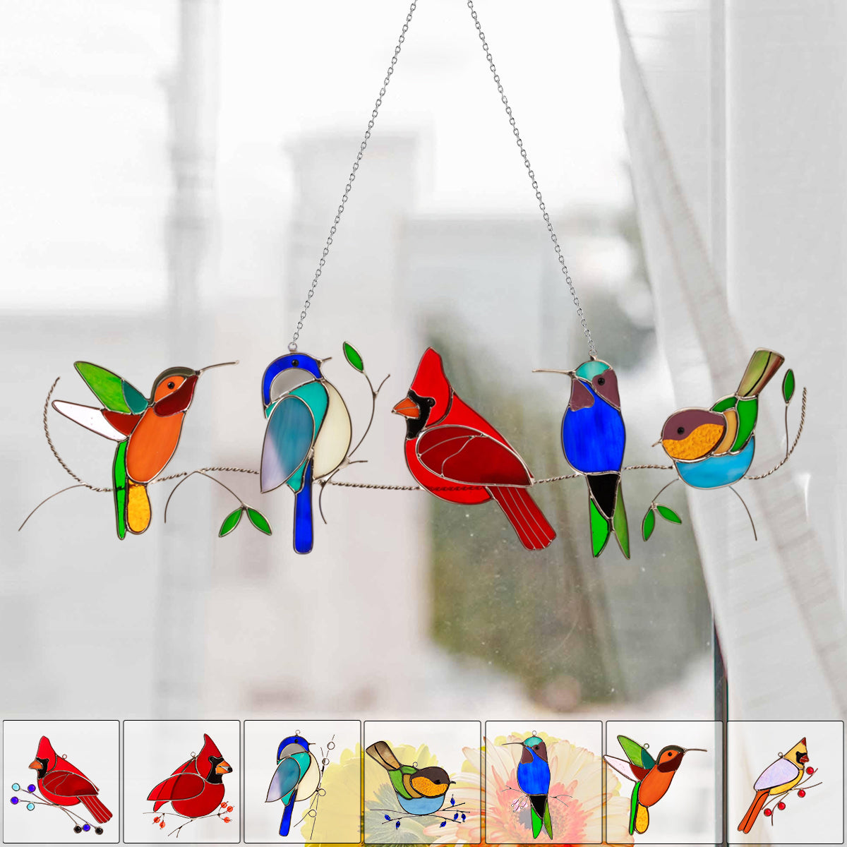 Stained Glass Humming Birds Suncatcher - Gift For Bird Lovers