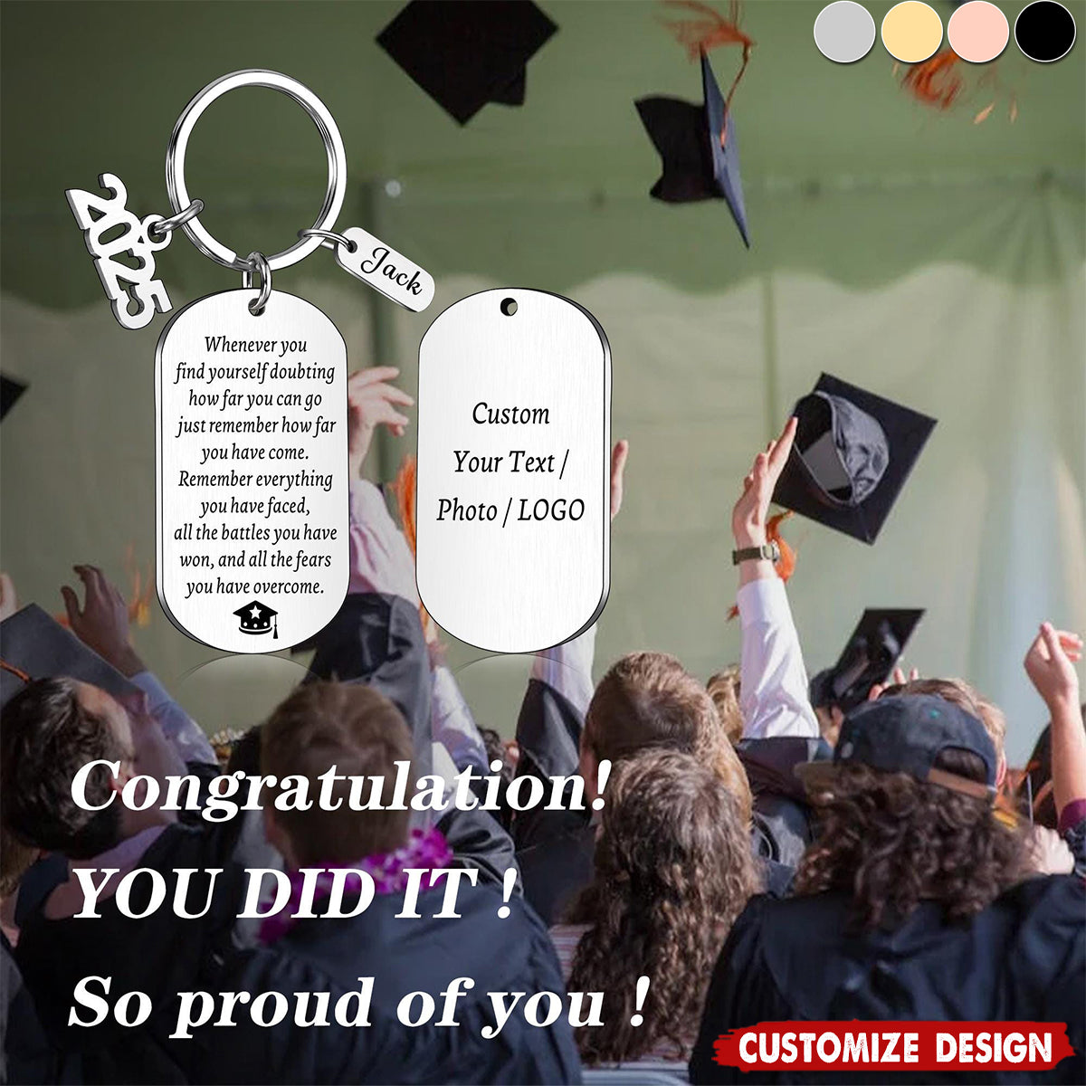So Proud of You Grad Decor - Personalized Graduation Keychain - Class of 2025 Gifts