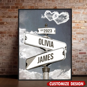 Personalized Name Vintage Street Sign Poster-Gift For Couples Anniversary