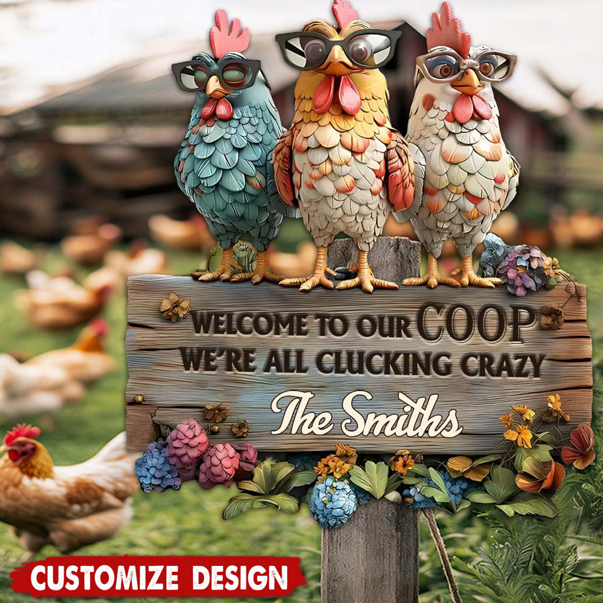 Welcome To Our Coop - Personalized Chicken Cut Metal Sign