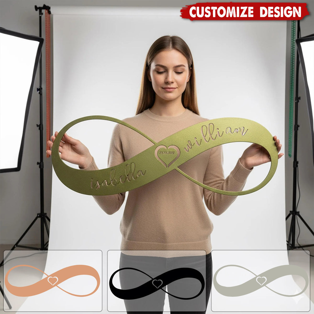 Personalized Infinity Heart Metal Wall Art: Couple Names & Date