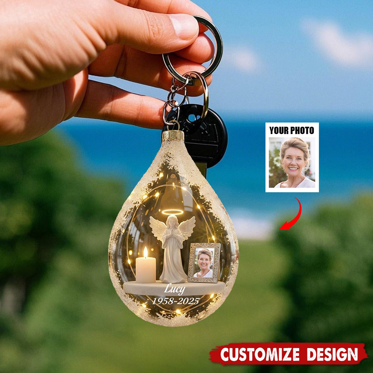 Personalized Angel&Candle Memorial Keychain – Memorial Gift