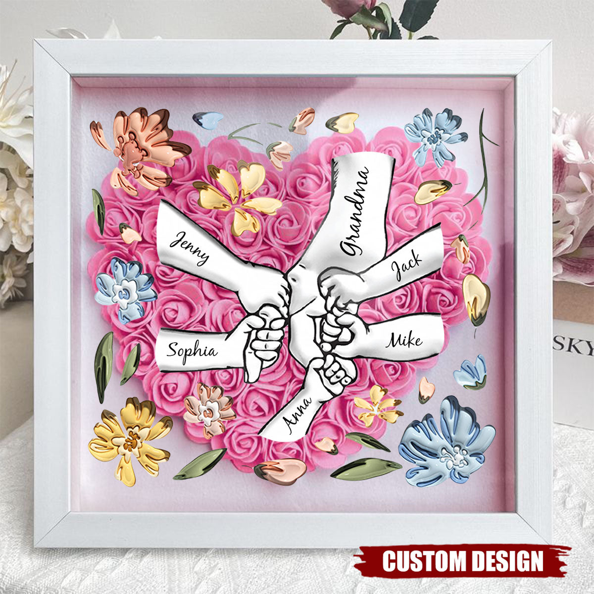 Holding Mom's Hands - Personalized Flower Shadow Box With Name