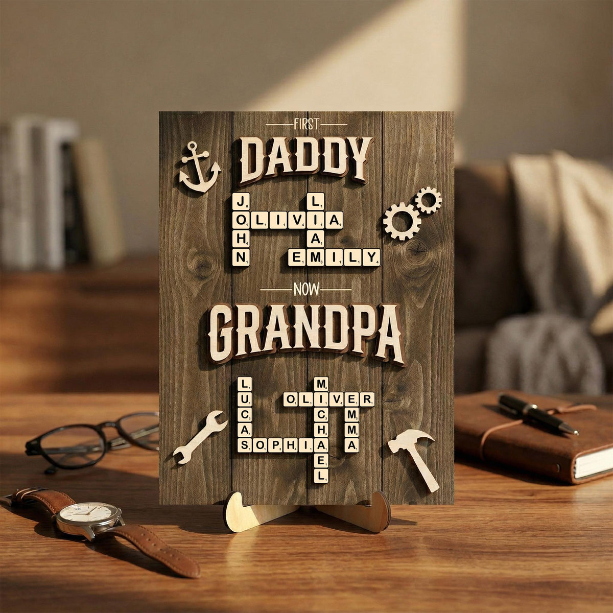 Personalized Scrabble Family Name 2-Layered Wooden Plaque - Gift For Grandpa