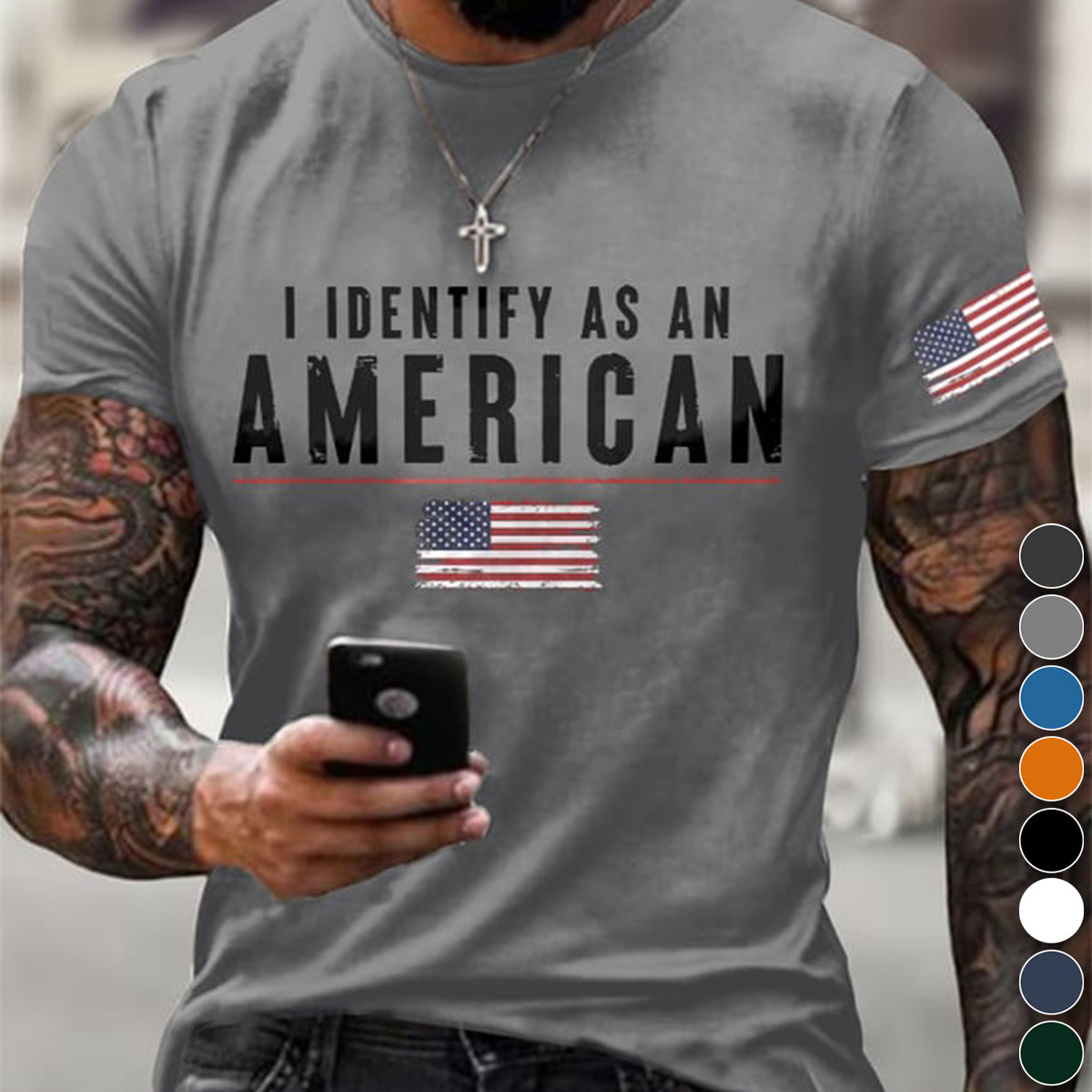 I Identify As An American Printed Round Neck T-Shirt