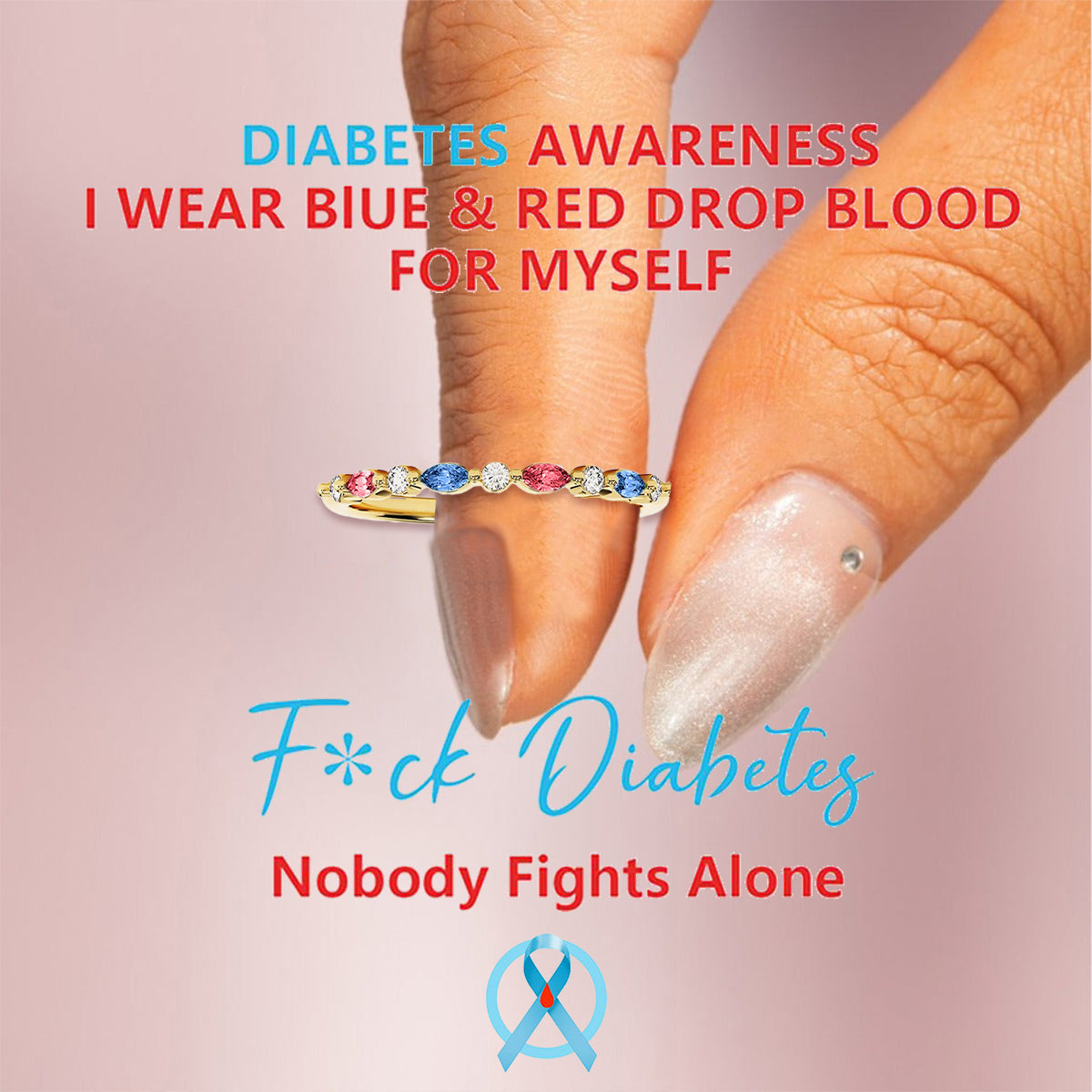 DIABETES AWARENESS-Cyan Diamond Thin Ring