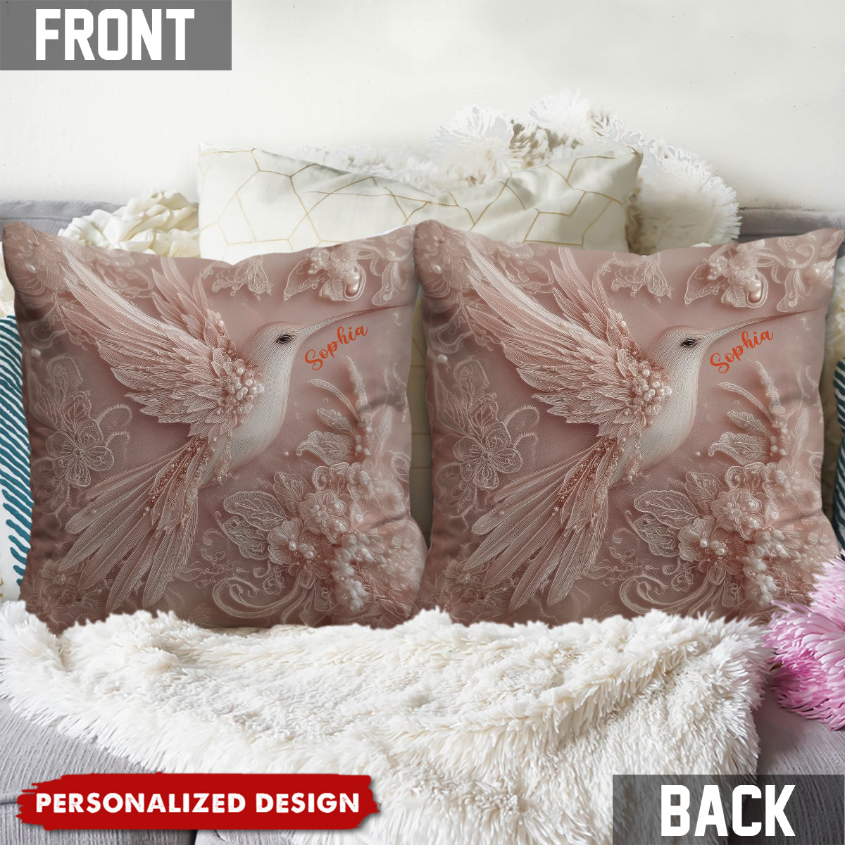 Beautiful Hummingbird - Personalized Hummingbird Throw Pillow