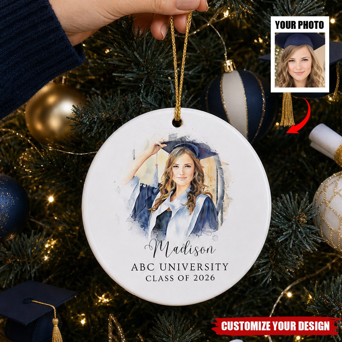 Personalized Graduation Photo Ornament, Custom College Graduation Christmas Ornament Gift for High School Graduate Keepsake