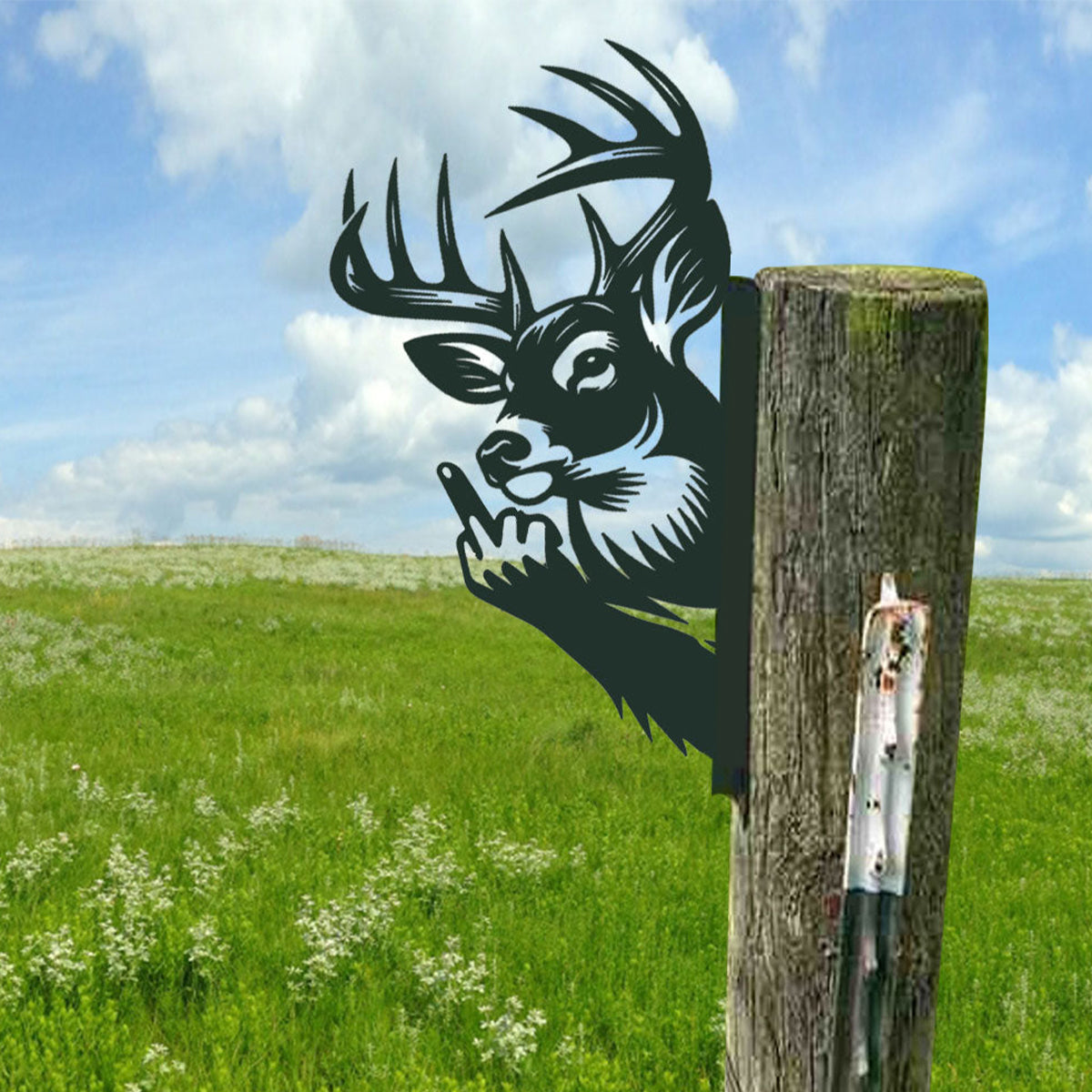 Peeping Deer Middle Finger Metal Sign - Versatile Mountable Wall Art