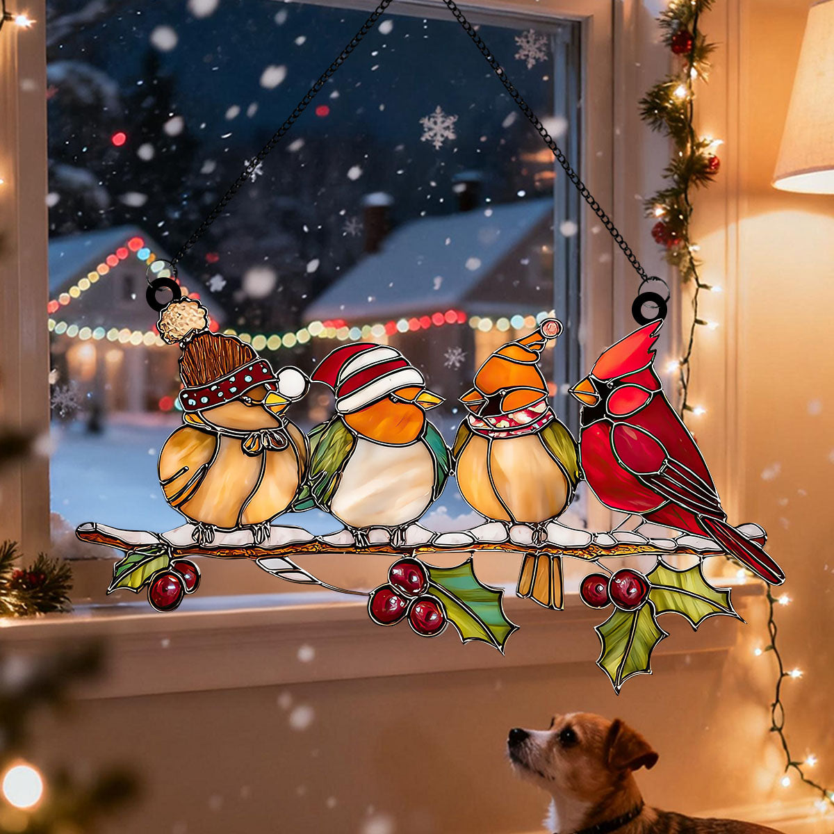 Christmas Cardinal Acrylic Suncatcher, Holiday Birds Window Ornament