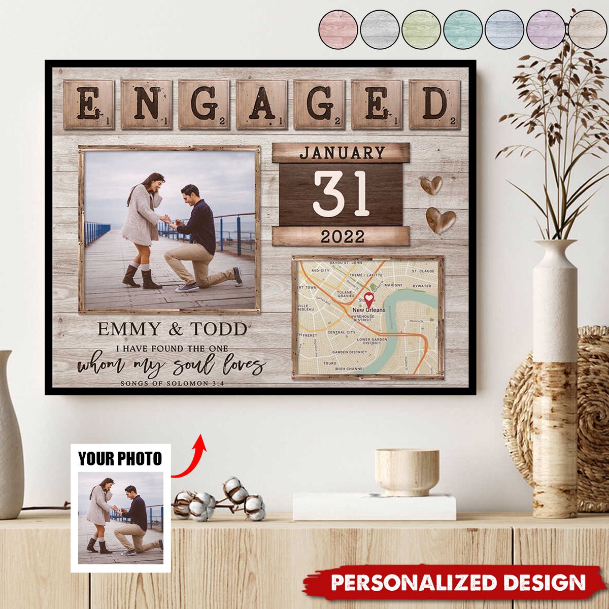 Map Print Engagement-Personalized Photo Poster-Gift For Newly Engaged