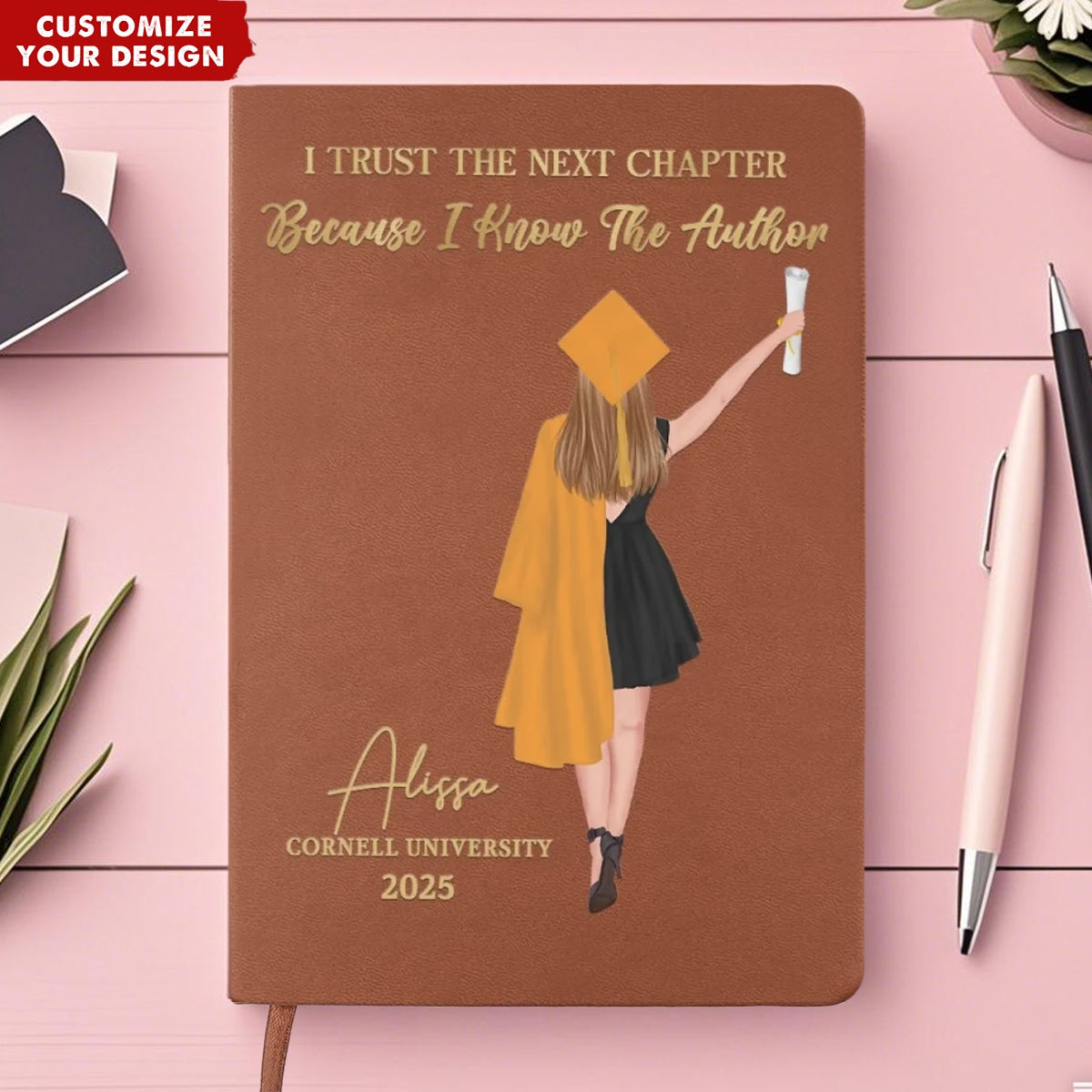 I Trust The Next Chapter - Family Personalized Leather Journal - Graduation Gift For Family Members, Siblings, Brothers, Sisters