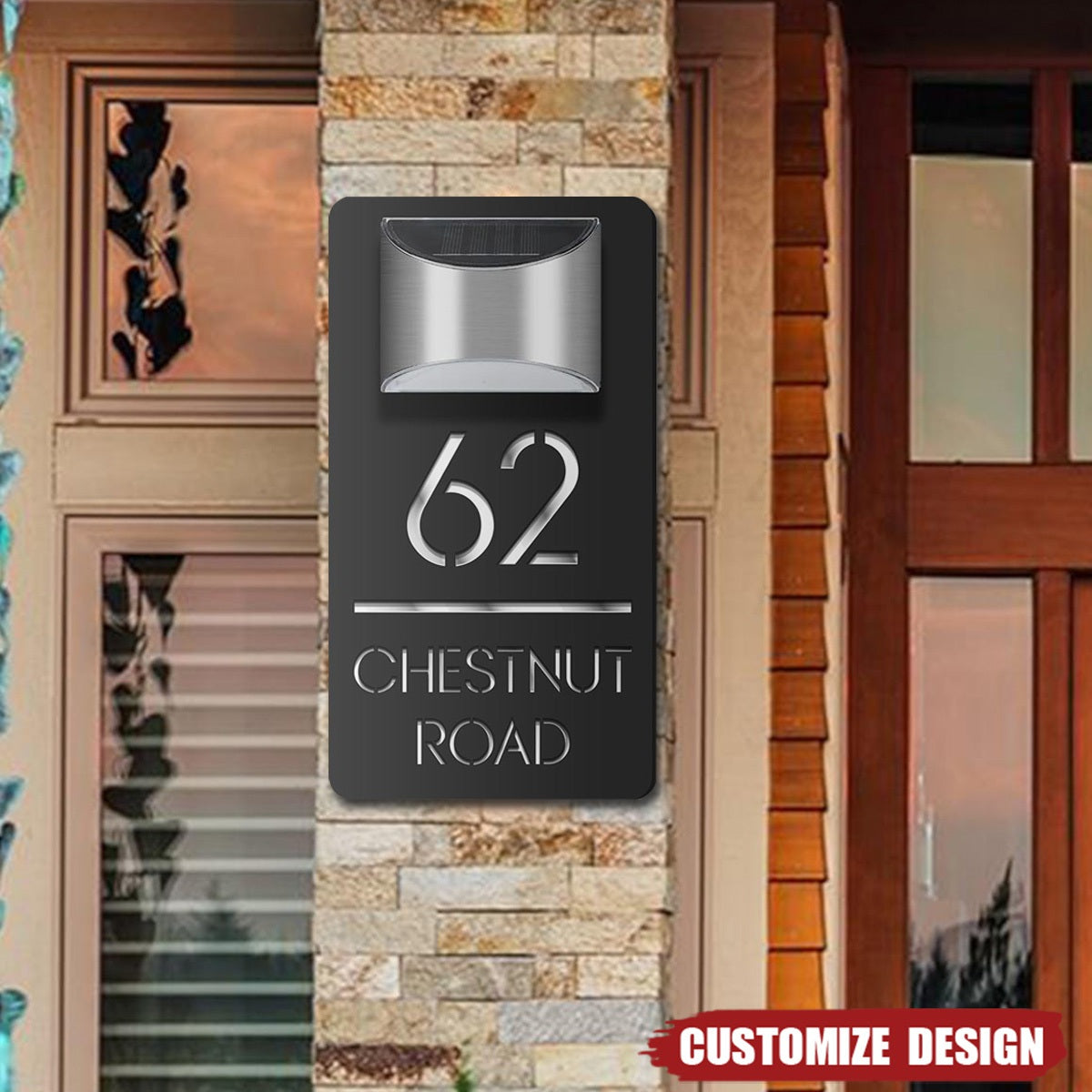 Modern Personalized House Number Address Sign With Waterproof Solar Powered LED Light