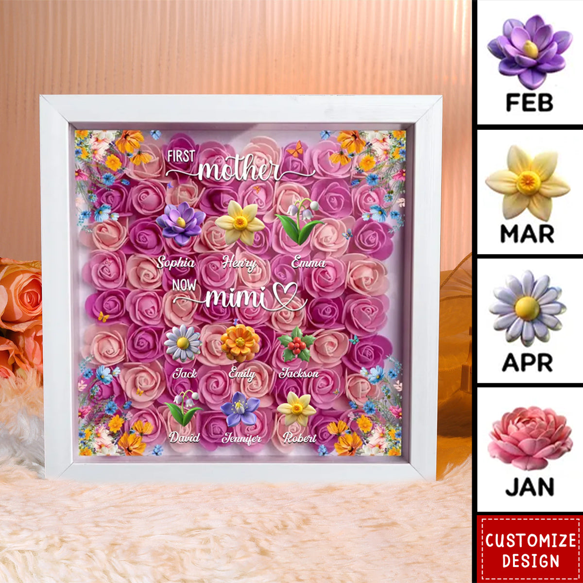 First Mom Now Mama - Personalized Custom Flower Shadow Box