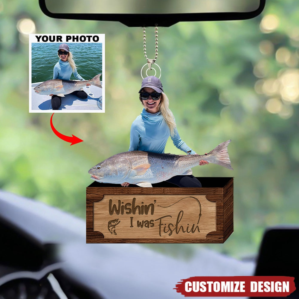 Personalized Photo Mica Fishing Car Ornament - Gift For Fishing Lovers, Fishers, Family