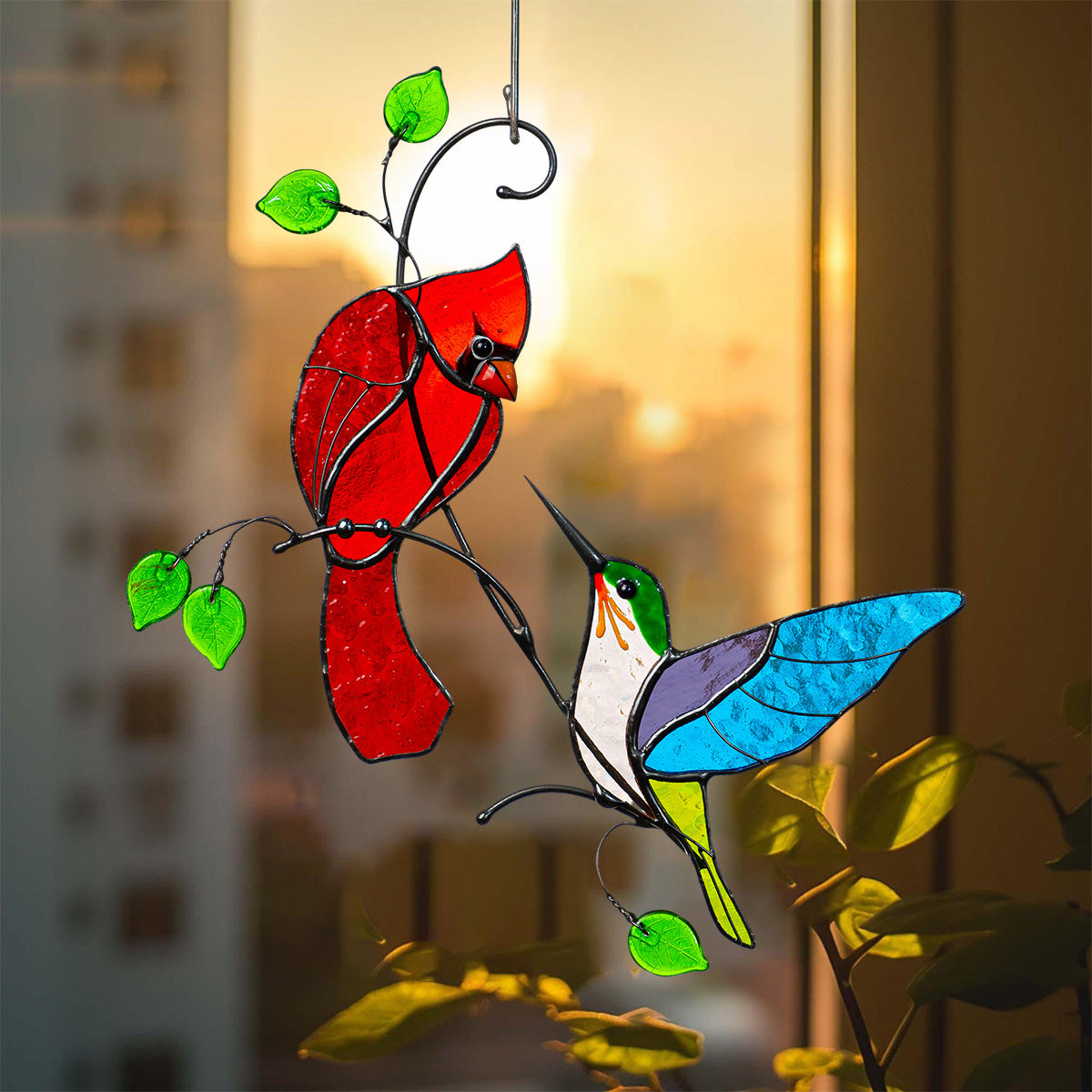 Hummingbird Stained Memorial Window Hanging Suncatcher Ornament Gift For Bird Lovers