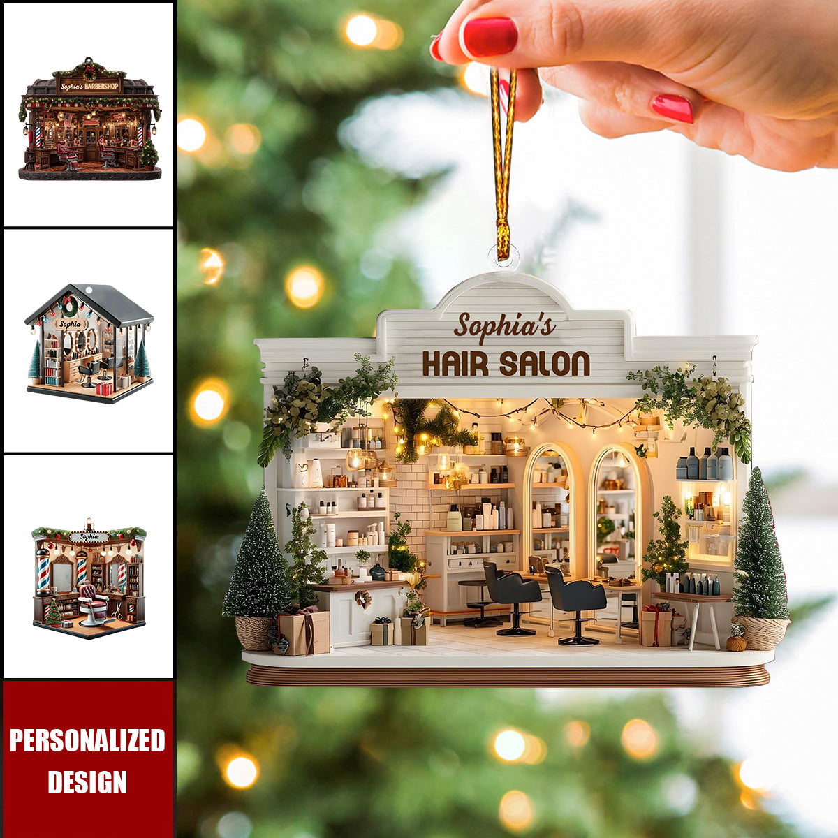 Personalized Hair Salon Acrylic Christmas Ornament Gift For Hairdresser