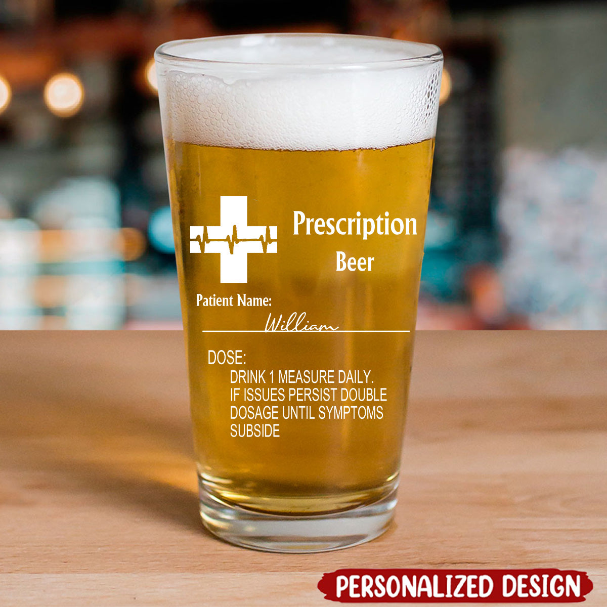 Personalized Funny Prescription Beer Glass with Laser Engraved Name Gift for Grandpa Dad
