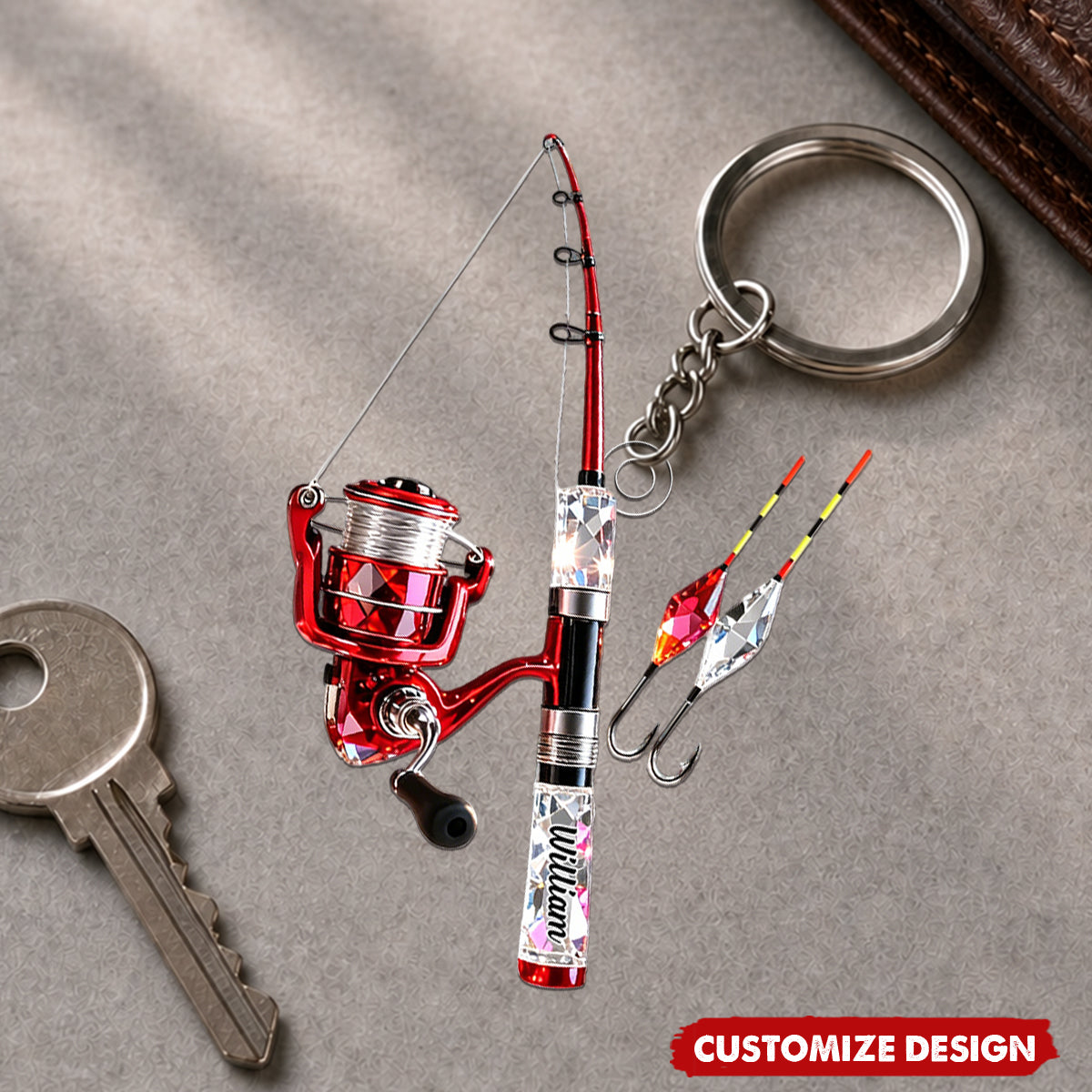 Personalized Stained Glass Fishing Gear Keychain Gift For Fishing Lover