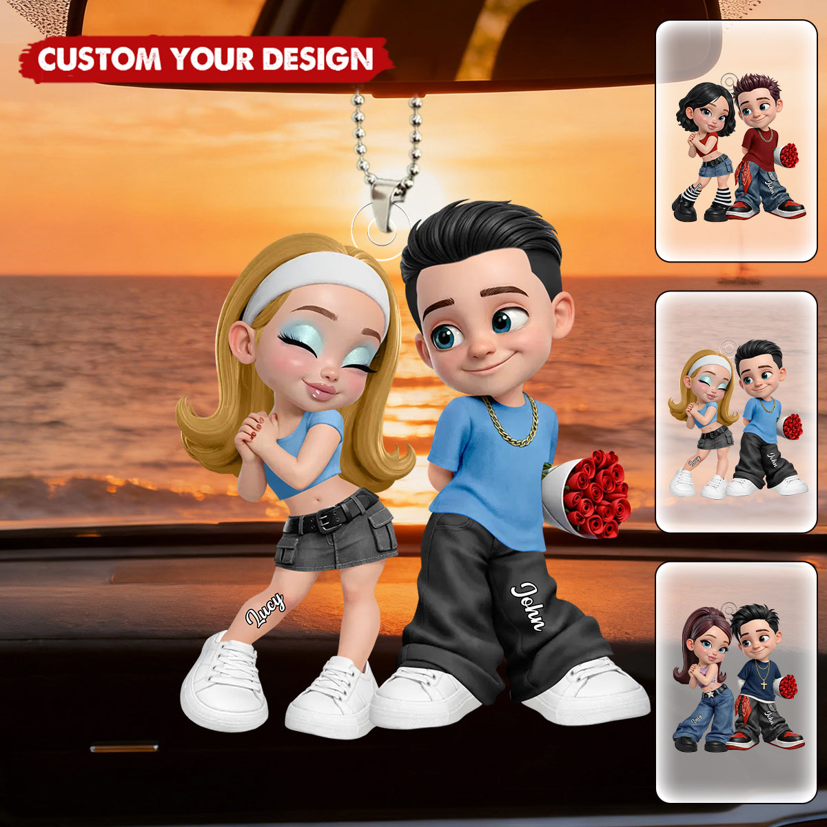 Trendy Y2K Couple Car Ornament - Personalized Gift For Couples
