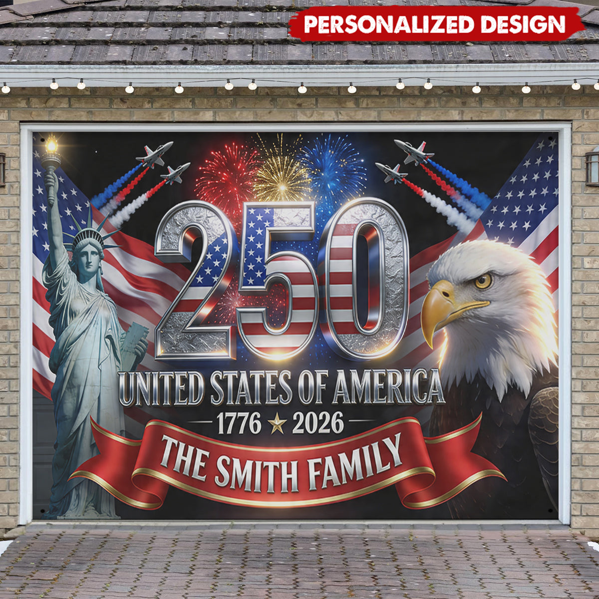 Outdoor Decor America 250th Anniversary-Personalized Independence Day/ 4th of July Garage Door Banner