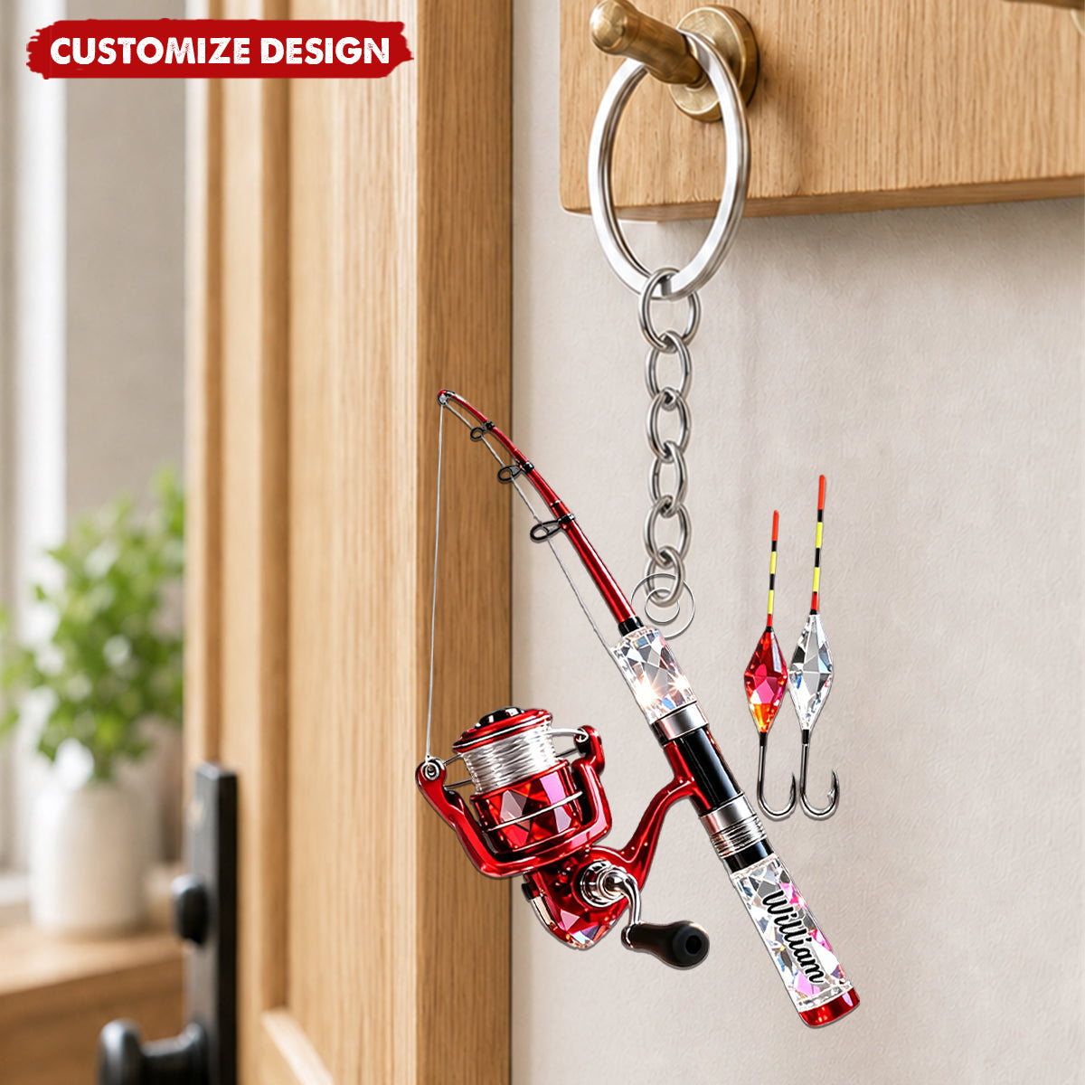 Personalized Stained Glass Fishing Gear Keychain Gift For Fishing Lover