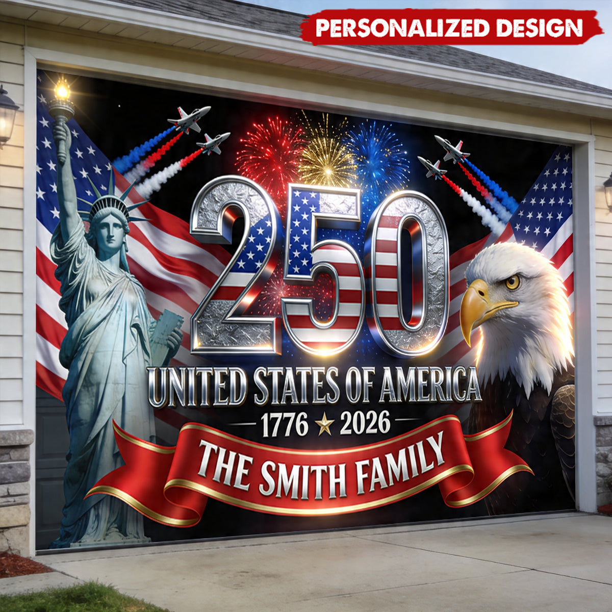 Outdoor Decor America 250th Anniversary-Personalized Independence Day/ 4th of July Garage Door Banner