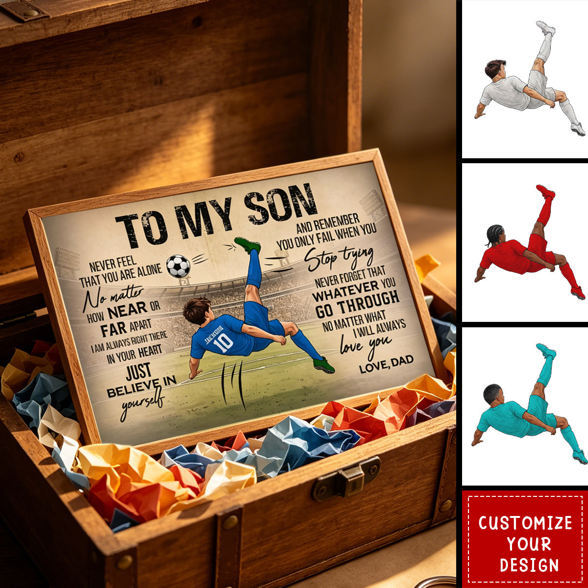 Personalized To My Son Soccer Canvas Poster, Custom Name & Jersey Number Sports Wall Art, Football Player Room Decor