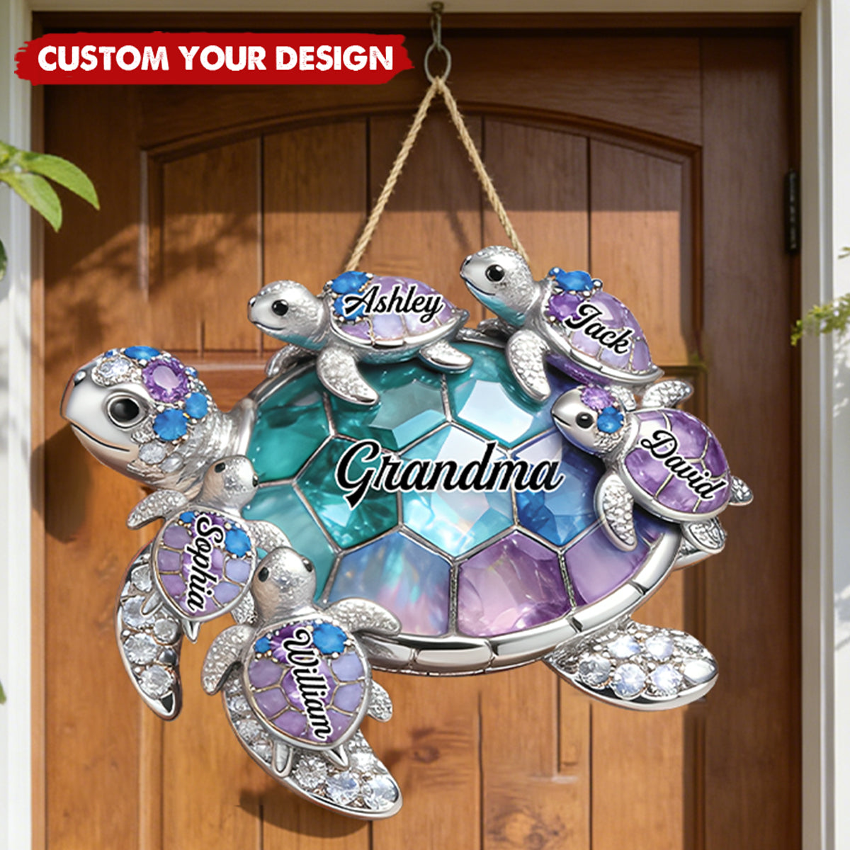 Personalized Grandma-shaped Turtle Wood Sign- Gift For Mom and Grandma