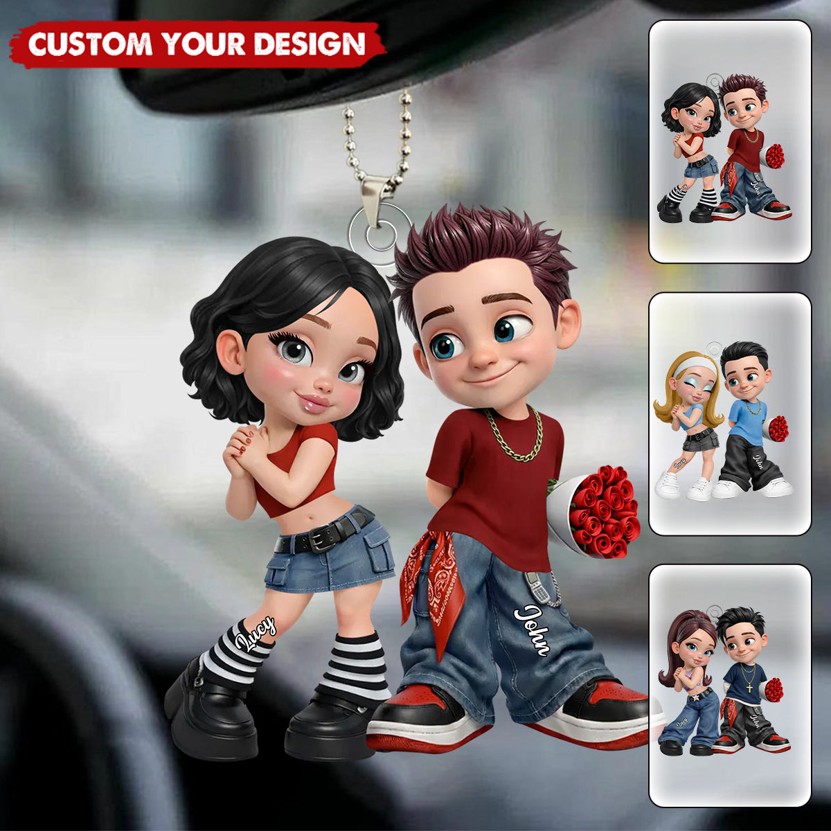Trendy Y2K Couple Car Ornament - Personalized Gift For Couples