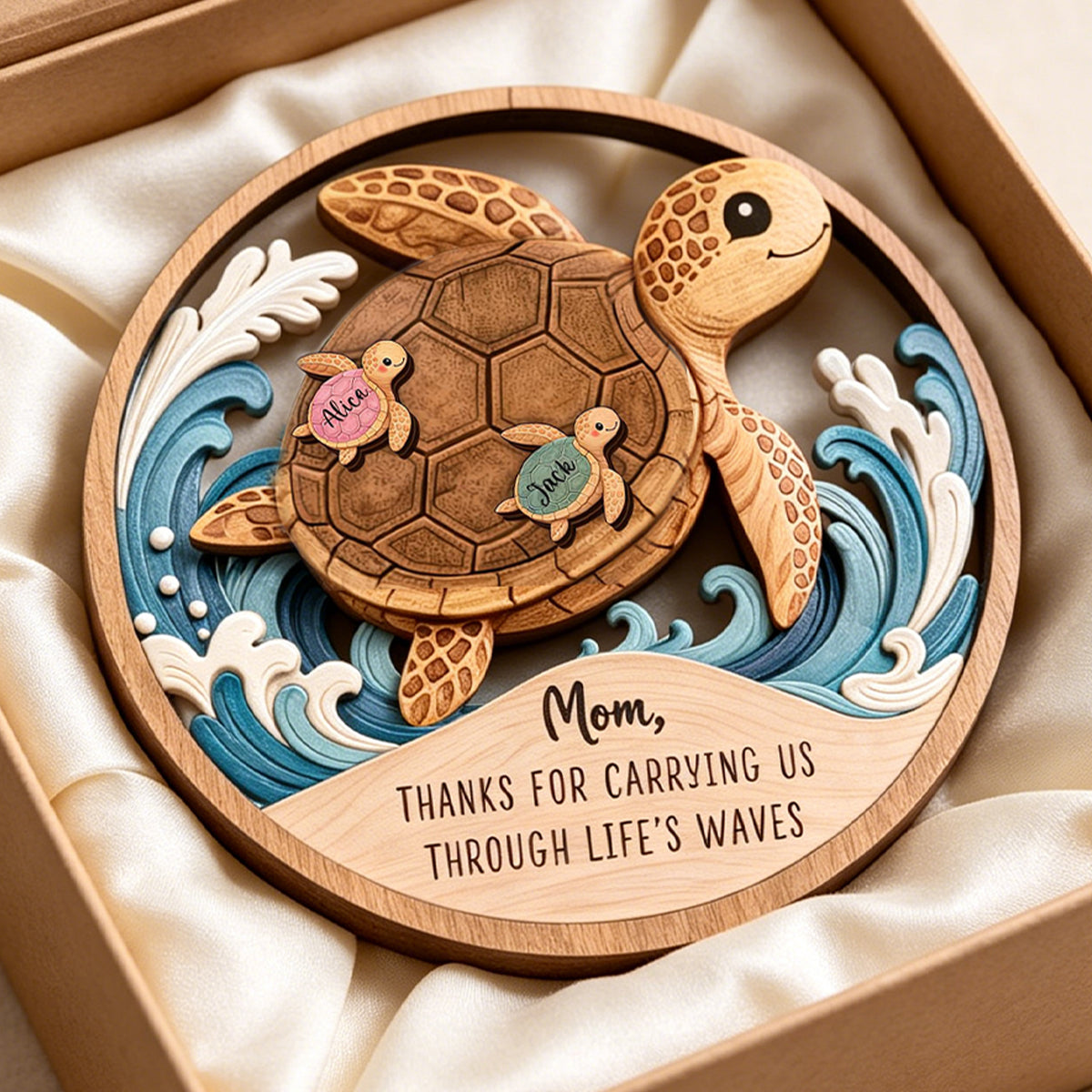 Personalized Wooden Sea Turtle Family Plaque, Unique Mom Gift, Turtle Lover Keepsake