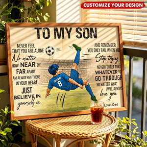 Personalized To My Son Soccer Canvas Poster, Custom Name & Jersey Number Sports Wall Art, Football Player Room Decor