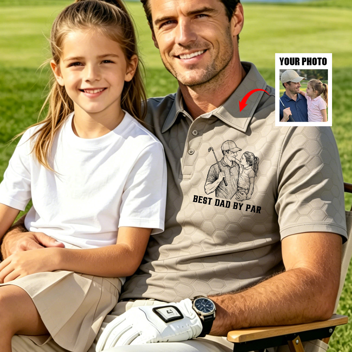 Best Dad By Par Sketch Line Art Father's Day Gift For Husband, Dad - Personalized Polo Shirt