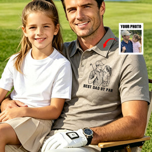 Best Dad By Par Sketch Line Art Father's Day Gift For Husband, Dad - Personalized Polo Shirt
