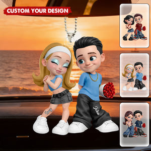Trendy Y2K Couple Car Ornament - Personalized Gift For Couples