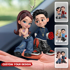 Trendy Y2K Couple Car Ornament - Personalized Gift For Couples